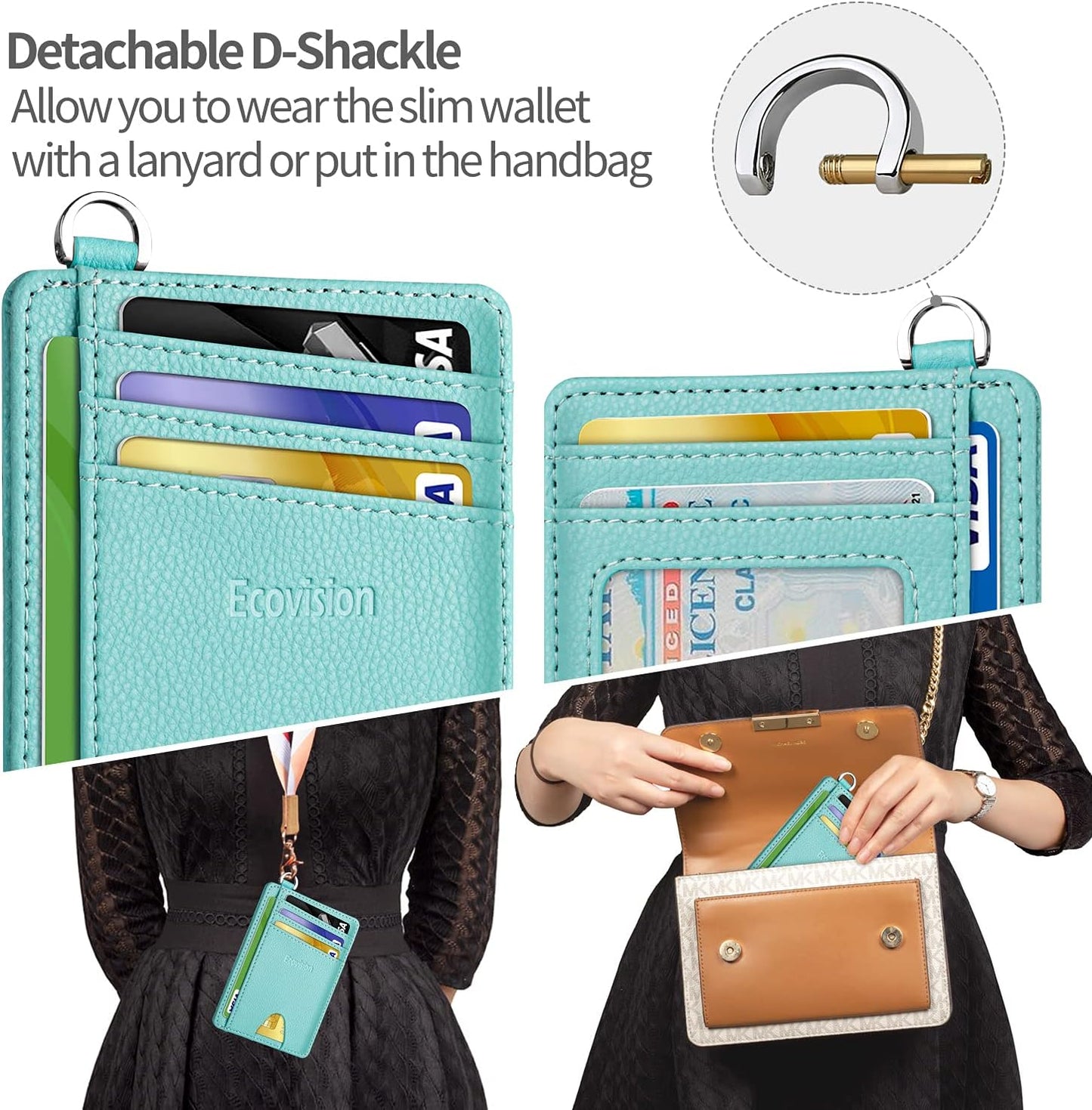 EcoVision Slim Minimalist Front Pocket Wallet, RFID Blocking Credit Card Holder Wallet with Detachable D-Shackle for Men Women