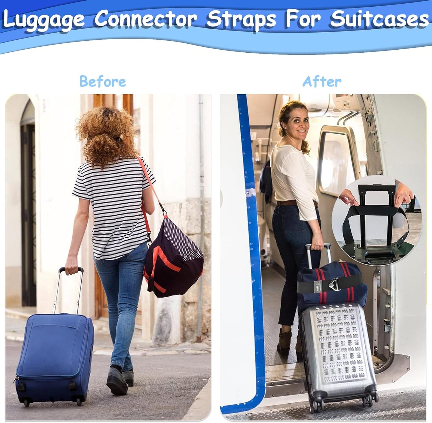 Luggage Straps Travel Belt for Luggage, Add a Bag Luggage Strap for Backpack, 2-in-1 Suitcase Belts Adjustable Elastic Airport Travel Accessories for Women & Men