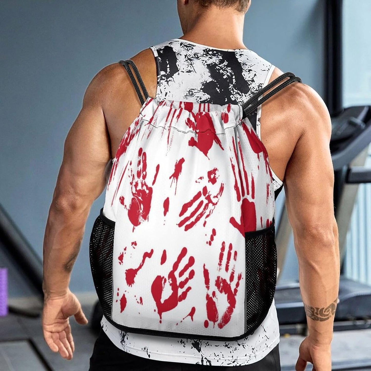 Hand Drawstring Backpack Gym Bag With Shoe Compartment String Bag Sport Beach Swimming Sackpack For Women Men