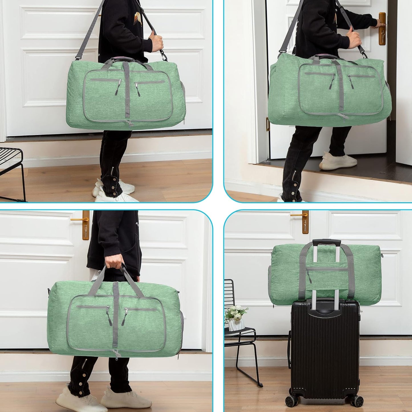 Vomgomfom 65L/85L/115L Foldable Travel Duffle Bag, Lightweight Checked Luggage with Shoe Compartment, Water-Resistant Weekender Overnight Bag for Men & Women