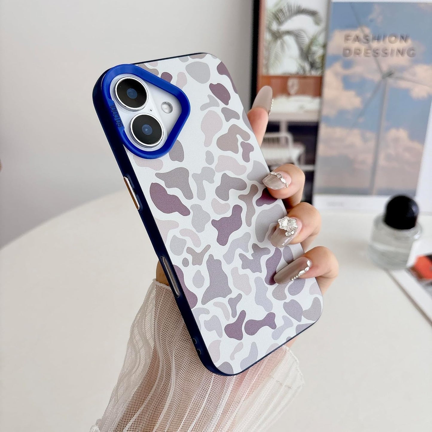 for iPhone 16 Case, Vintage Camo Pattern Design for Men Boys Teens, Cool Camouflage Shockproof Protective Cover for Girls Women - Blue