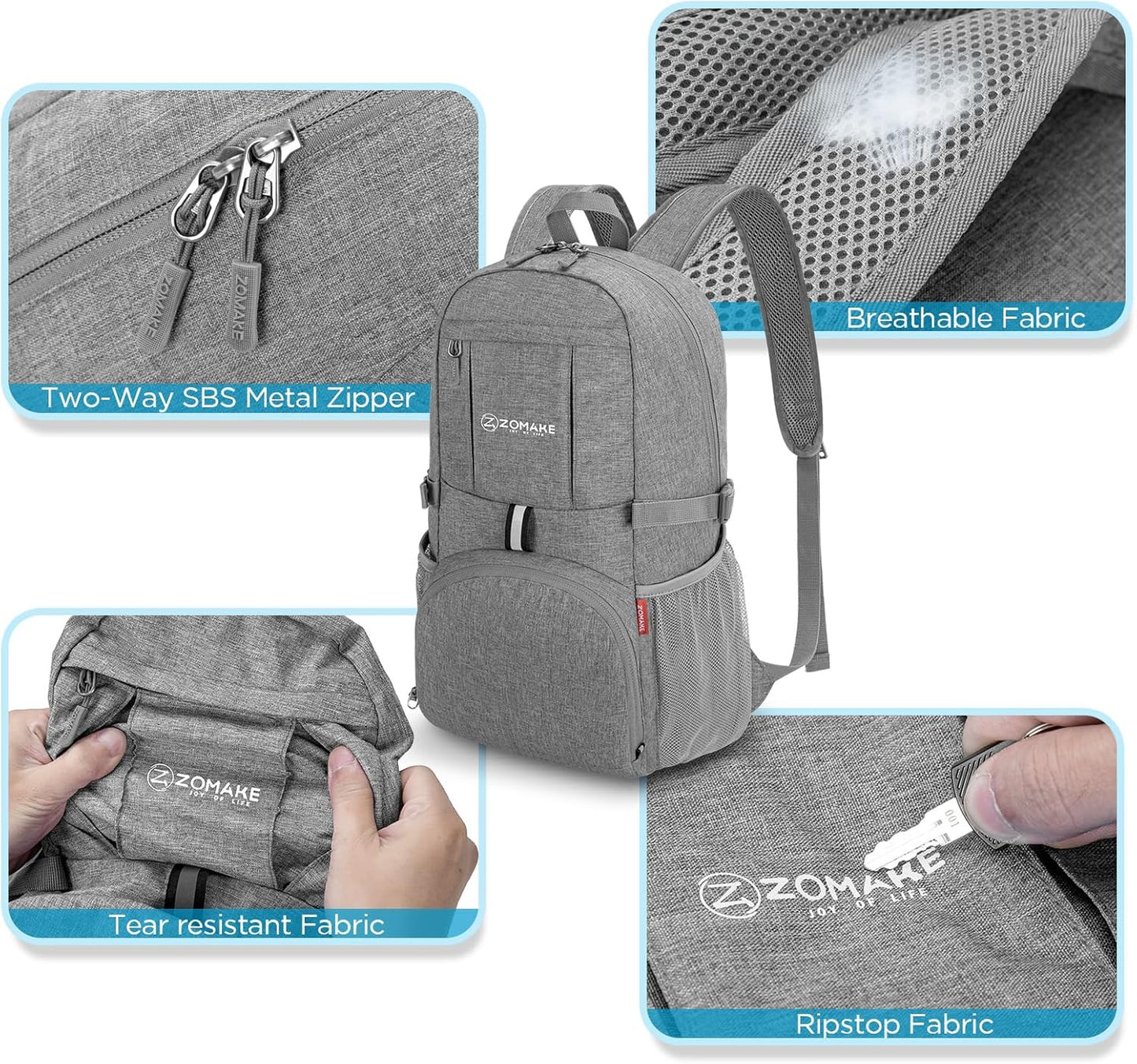 ZOMAKE Ultra Lightweight Packable Backpack 25L,Small Foldable Backpacks Hiking Water Resistant Collapsible Daypack for Women Men(Grey-A3)