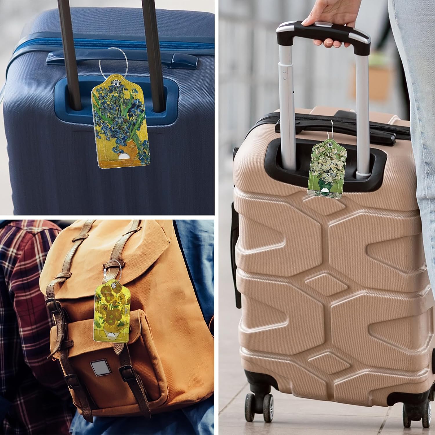 Rimilak 3 Pcs PU Leather Luggage Tags for Suitcase, Travel Cruise Luggage Tag with Privacy Flap