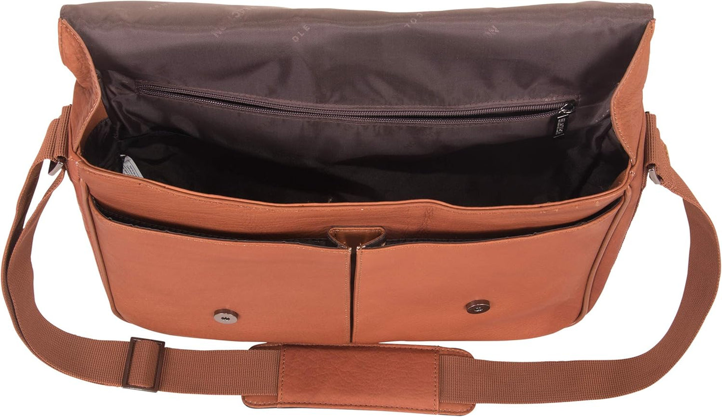 Kenneth Cole REACTION Risky Business Messenger Full-Grain Colombian Leather Crossbody Laptop Case &