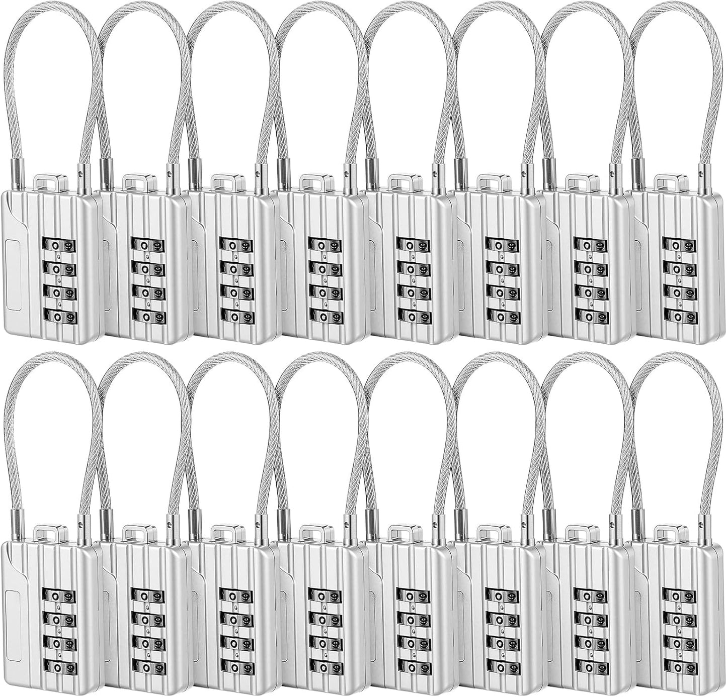 Moxweyeni 16 Pack Luggage Combination Lock 4 Digit Cable Padlock for Gym Padlock Waterproof Resettable Padlocks for Travel Suitcase Backpack School Gym Cabinet (Silver)