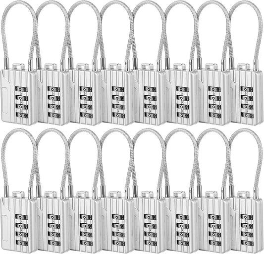 Moxweyeni 16 Pack Luggage Combination Lock 4 Digit Cable Padlock for Gym Padlock Waterproof Resettable Padlocks for Travel Suitcase Backpack School Gym Cabinet (Silver)