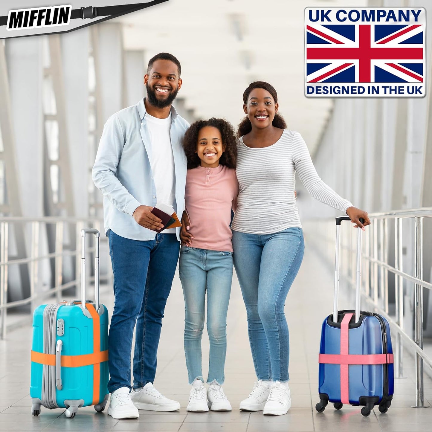 Luggage Straps - Multicolored, 78" Long, 2 Inches Wide, 4 Pack - Adjustable Nylon Belt for Travel Suitcases & Bags - by Mifflin-USA