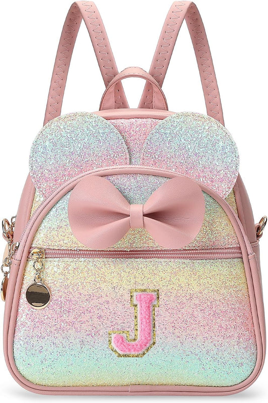 Christmas Birthday Gift for 2 3 4 5 6 7 8 9 10 Year old Girls Personalized Initial Mini Backpack Purse for Toddler Kids-Shine-J