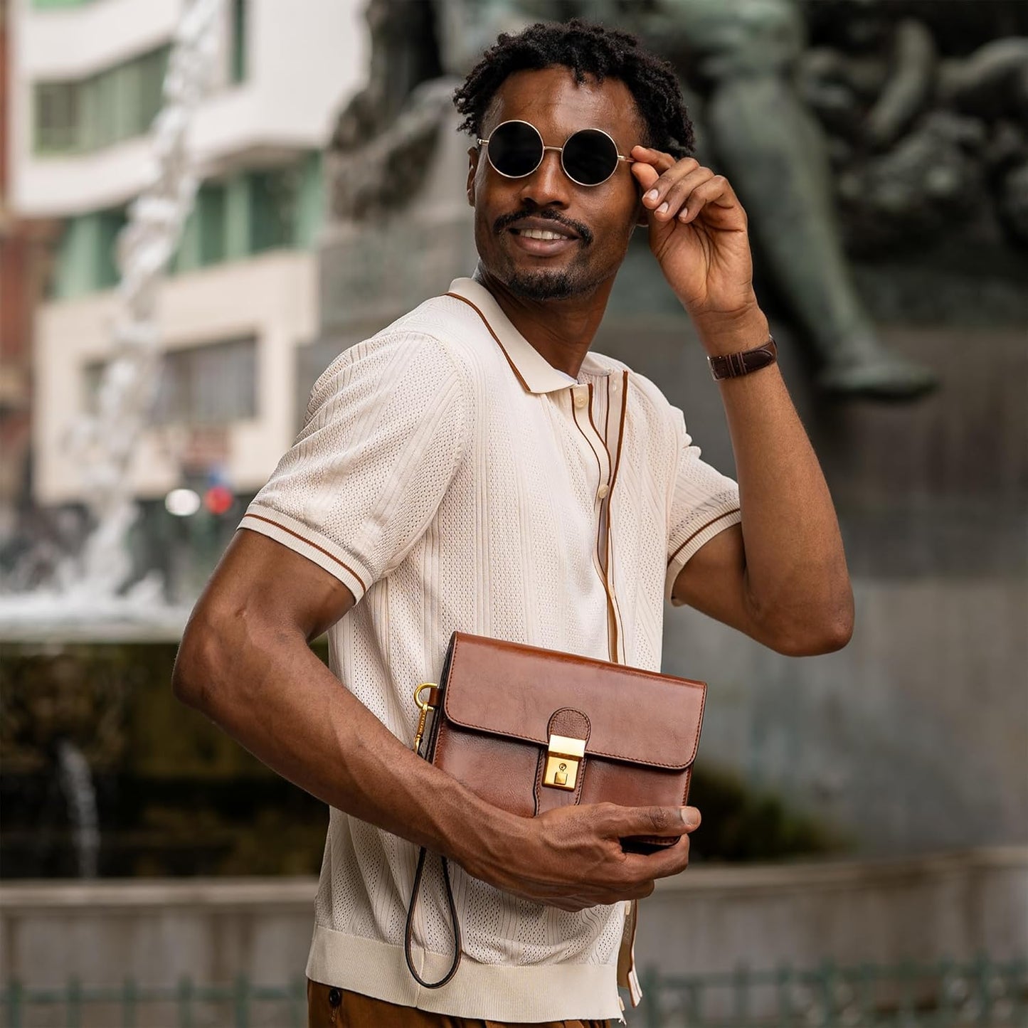 Time Resistance Leather Clutch - Men's Organizer Wrist Bag - Briefcase Handmade in Italy