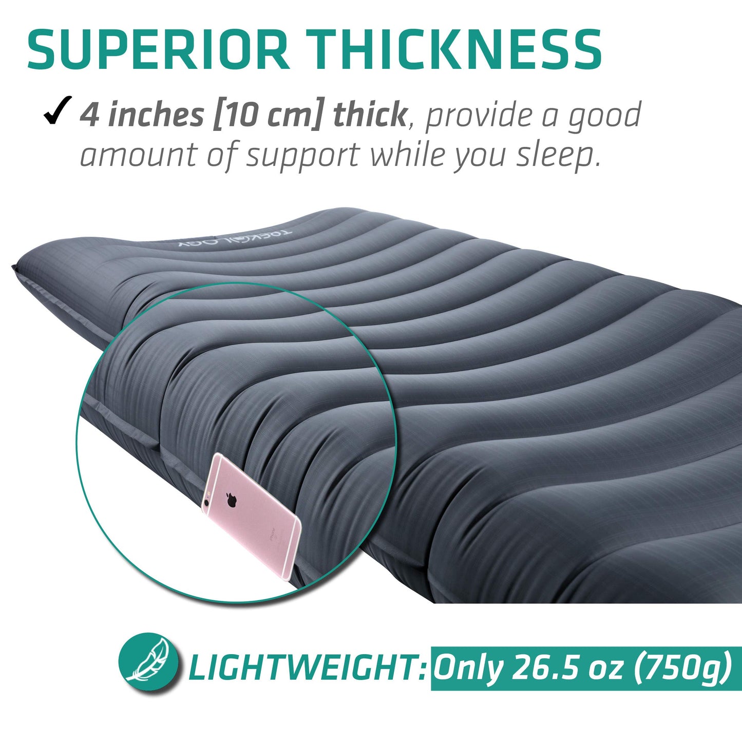 TREKOLOGY Ultralight Backpacking Sleeping Pad, Inflatable Camping Mat