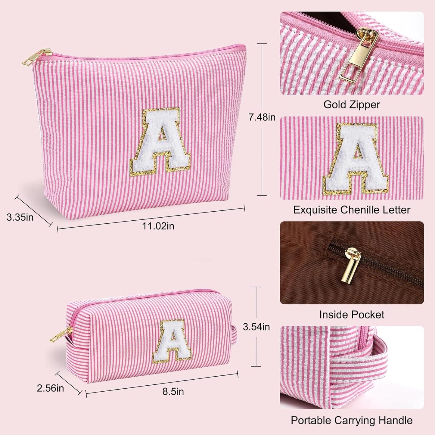YOOLIFE Personalized Makeup Bag for Women - Monogram Cosmetic Bag Travel Toiletry Bag Brush Holder