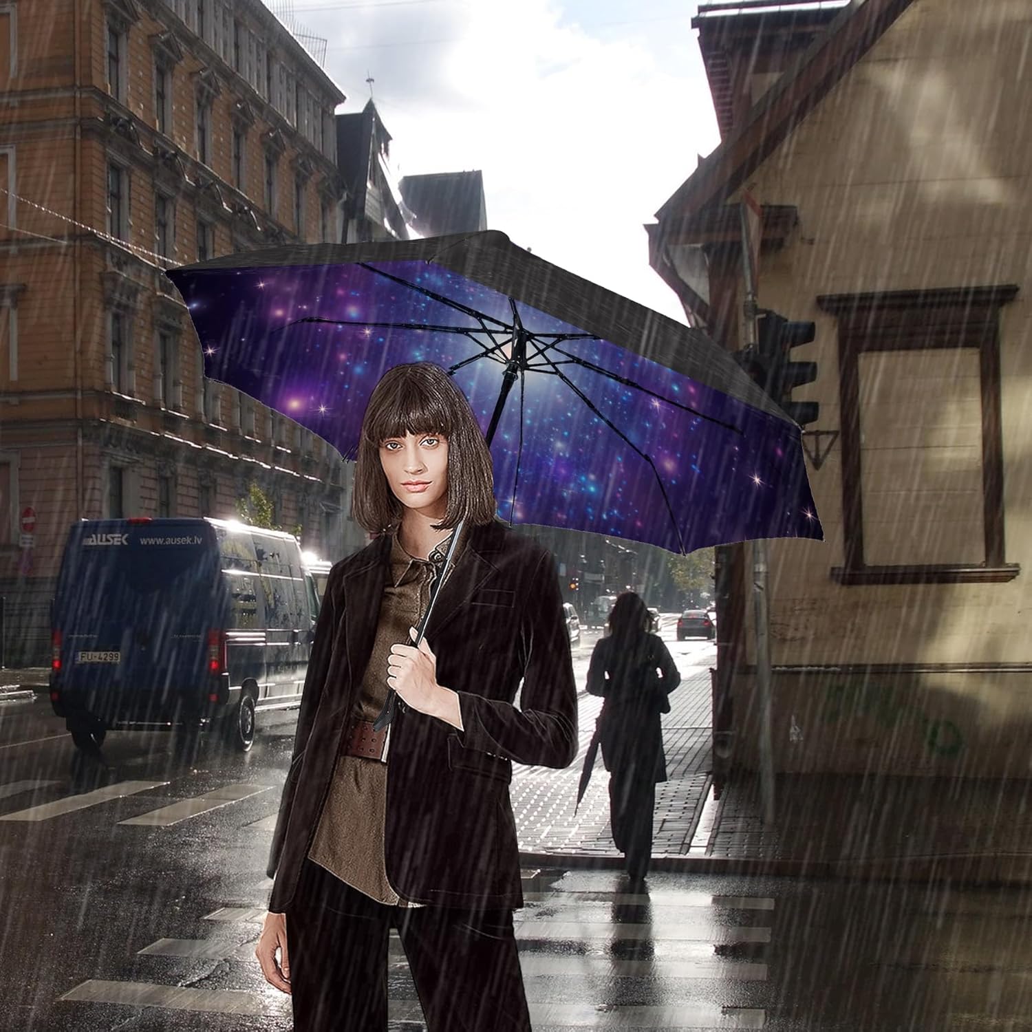 MRTLLOA 42/49 Inch Compact Windproof Travel Umbrella for Rain, Lightweight, Portable, Automatic
