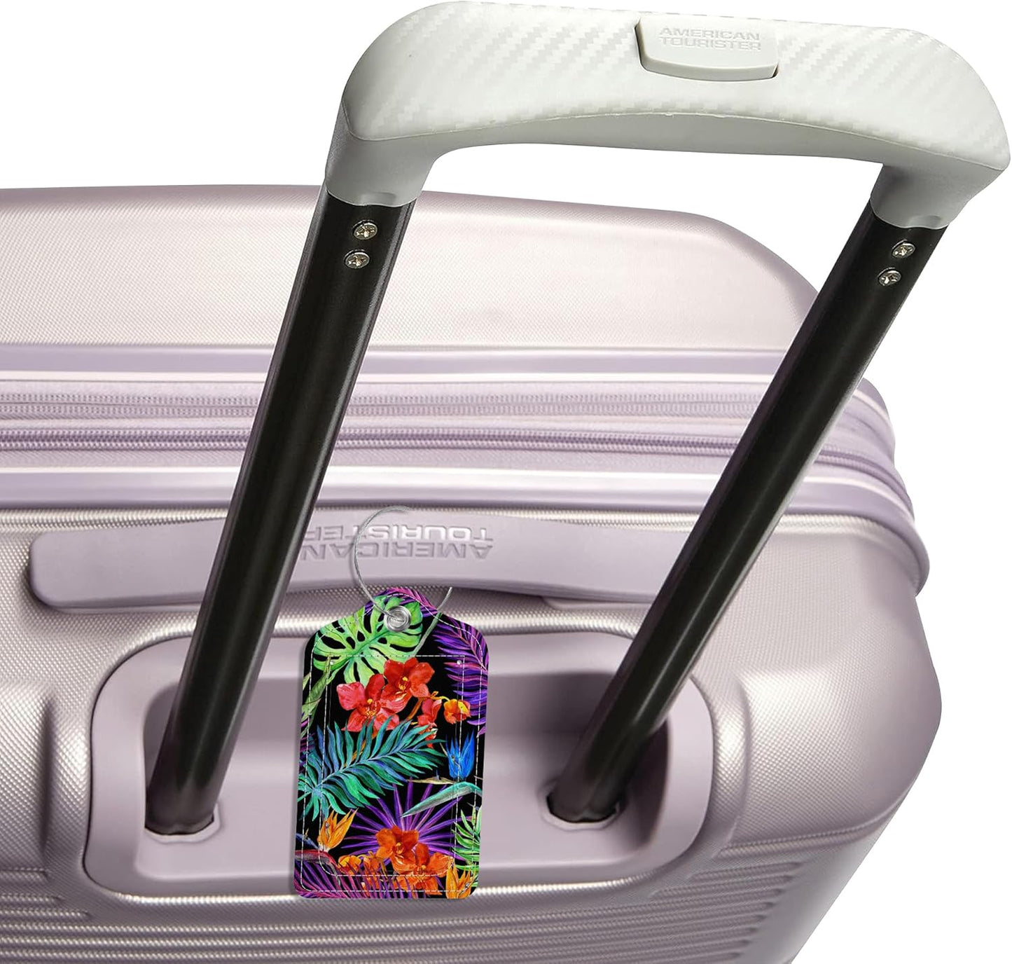 Luggage Tags for Suitcase,2 Pack Tropical Flowers Luggage Tag,PU Leather Id Label Luggage Tags with Stainless Steel Loop and Privacy Cover for Women Men Teens Travel