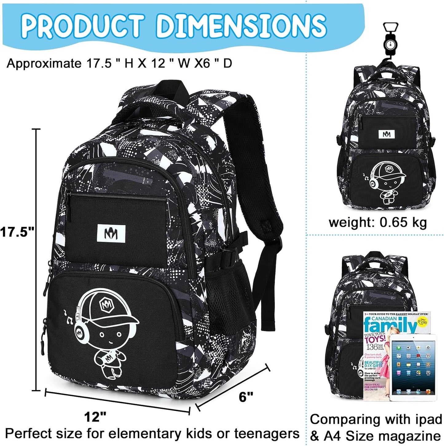 Bluboon School Backpack for Boys Kids Teens 15″ Laptop Bookbag with Lunch Bag Pencil Case Elementary Middle School Daypack