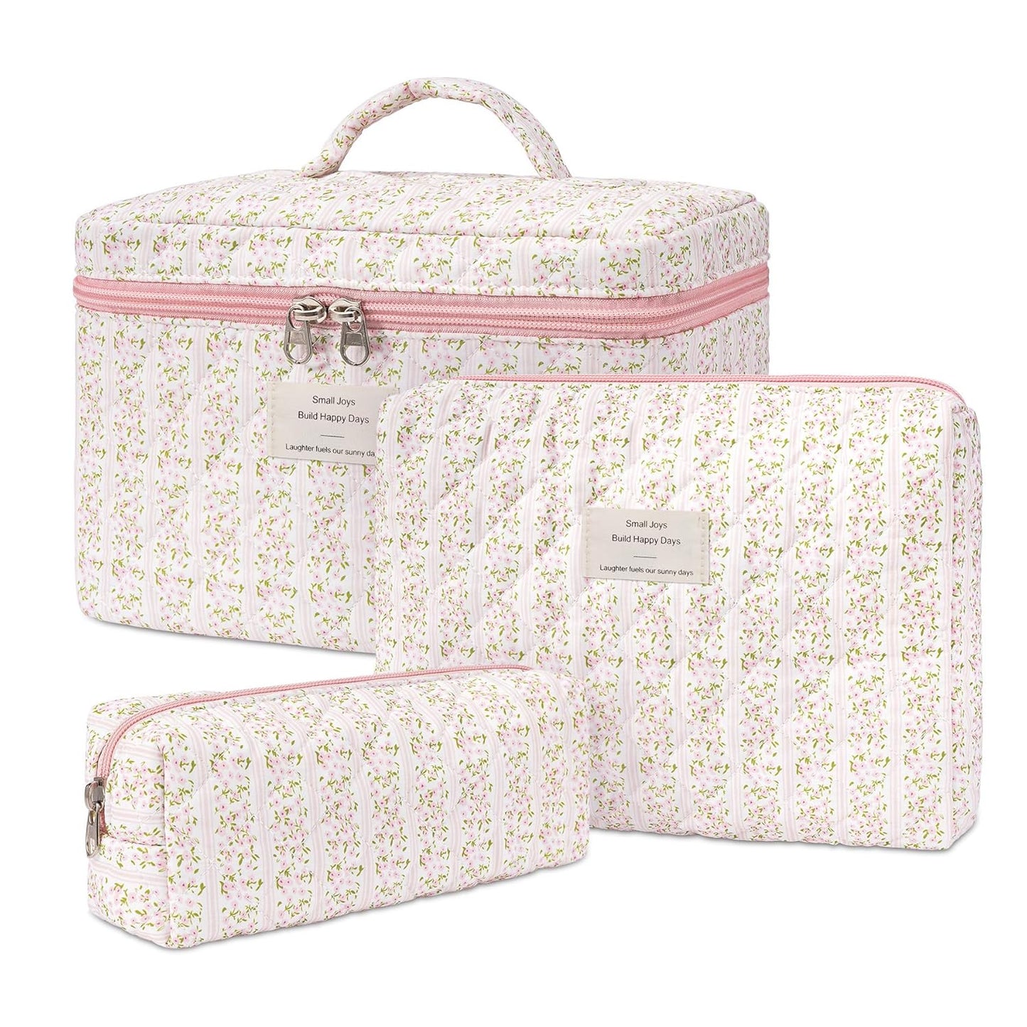 Makeup Bag,Quilted Cosmetic Bags,Large Floral Make Up Organize bag,Makeup Bag Set for Women,Flower
