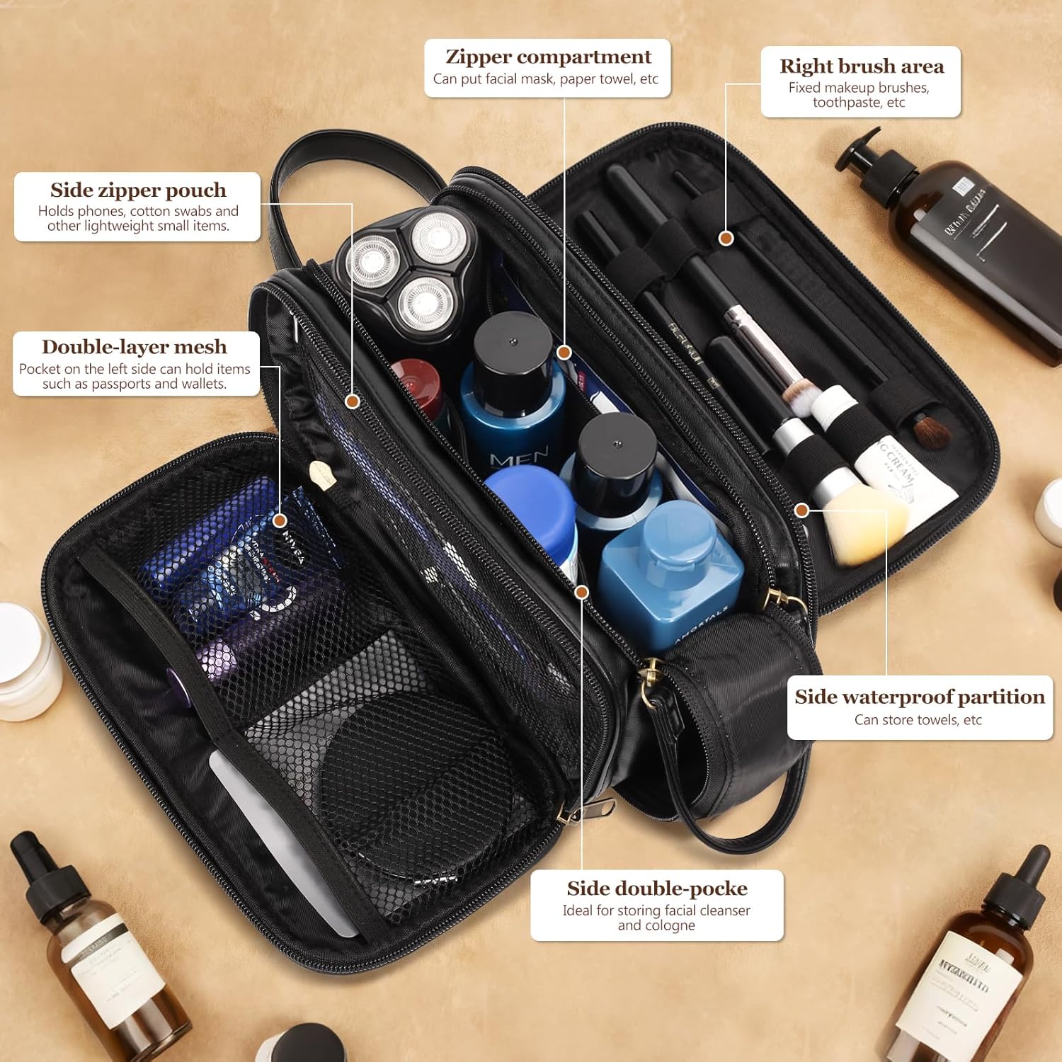 Travel Toiletry Bag for Men,Mens Shaving Bags for Toiletries,Men's Toiletry Travel Bag