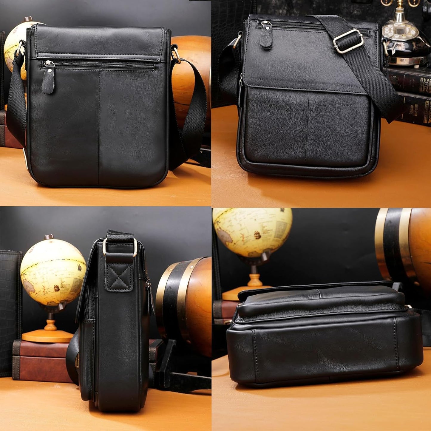 Genuine Leather Messenger Crossbody Shoulder Bag for Men, Man Purse Satchel Travel Handbag Work Business
