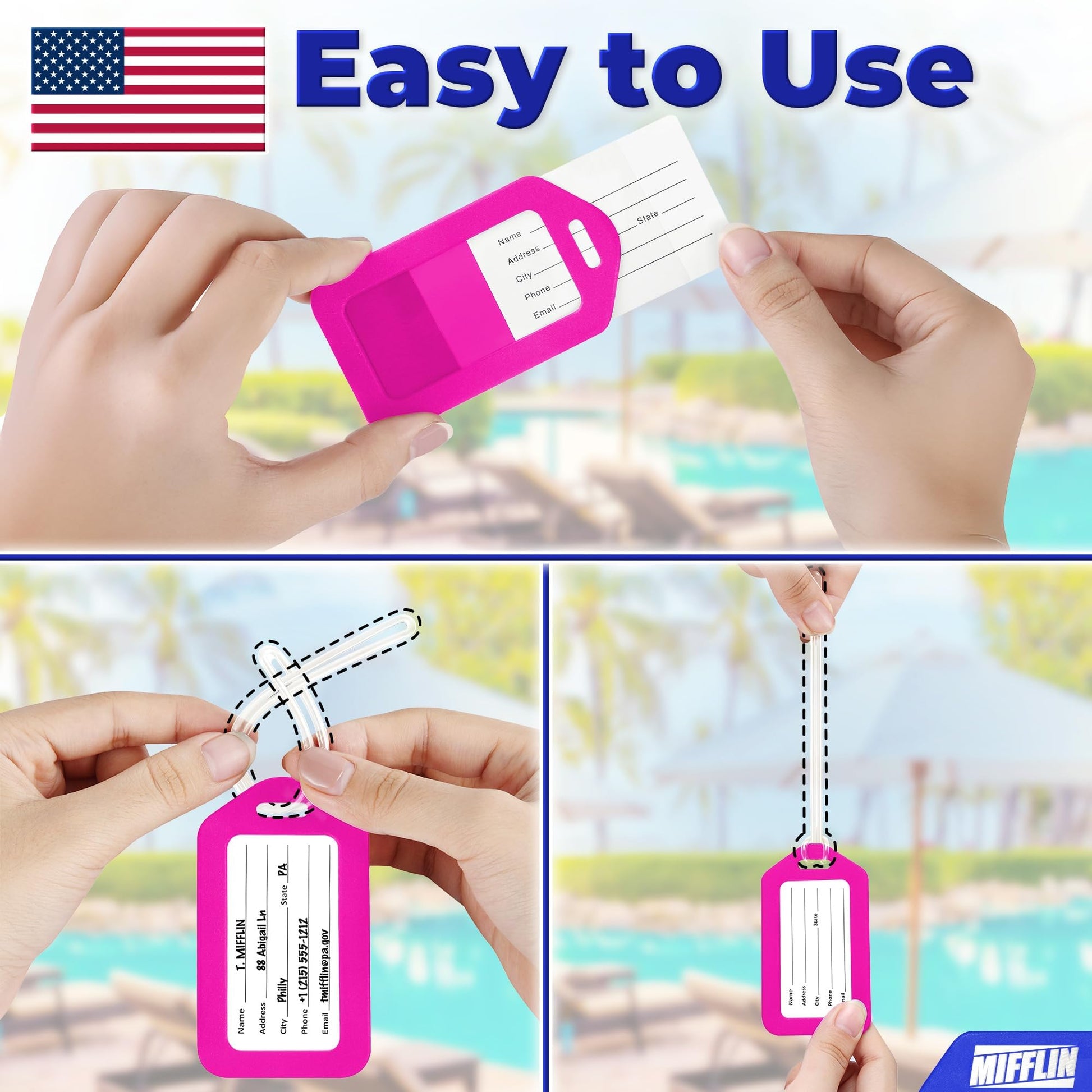 Mifflin-USA Luggage Tags (Assorted, 6 PK), Bag Tag for Baggage, Suitcase Tags Bulk
