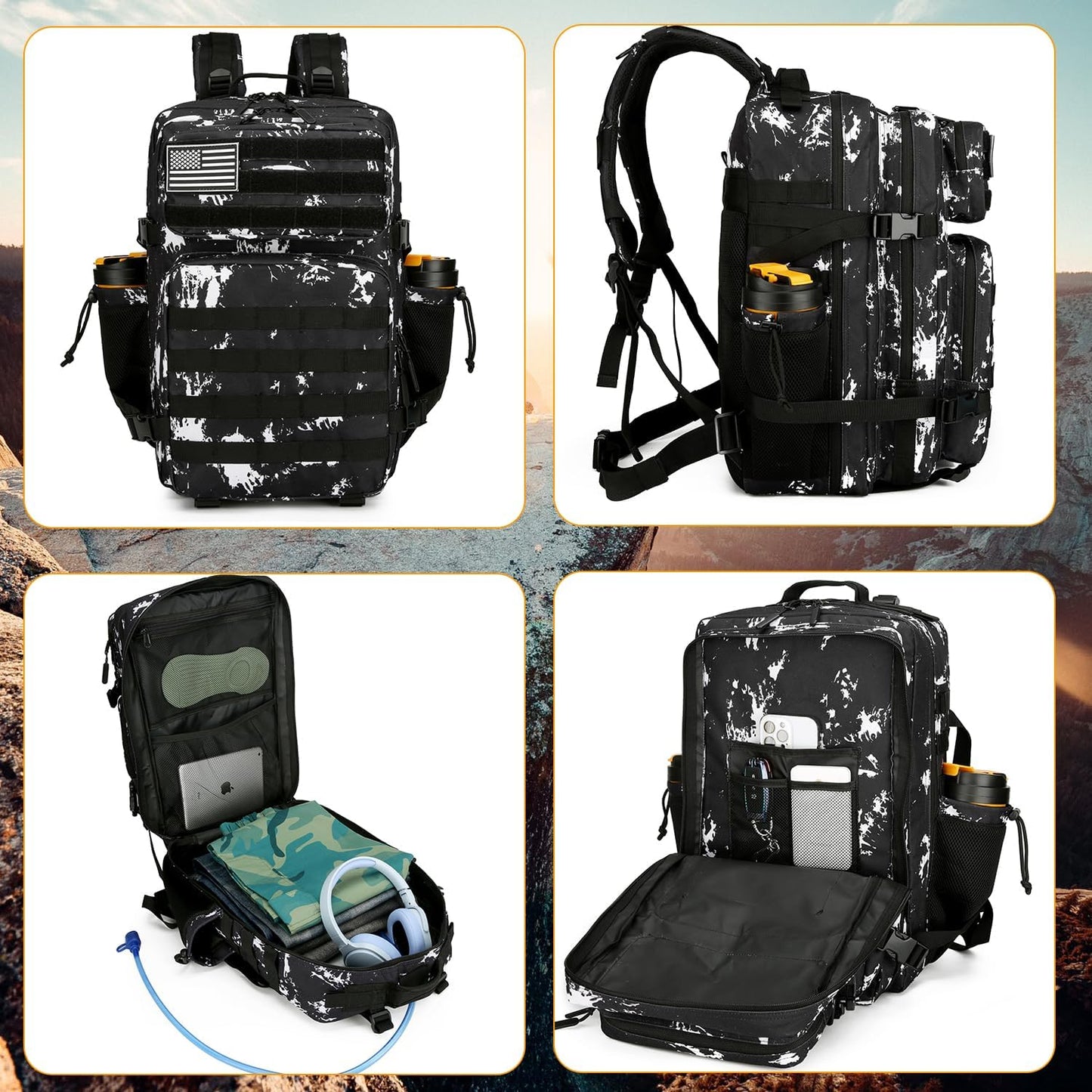 25L Tactical Backpack for Men and Women Military Backpack Army Assault Pack Molle Backpack Small Bug Out Bag Travel Rucksack Daypack (Black Lightning)