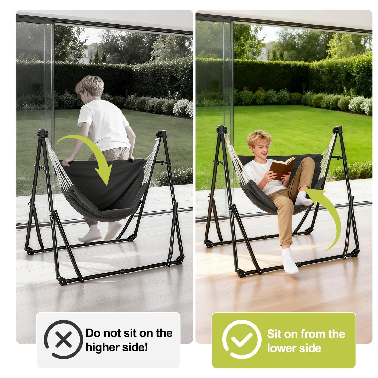 2-in-1 Hammock Chair with Stand, Portable Hammock, Black