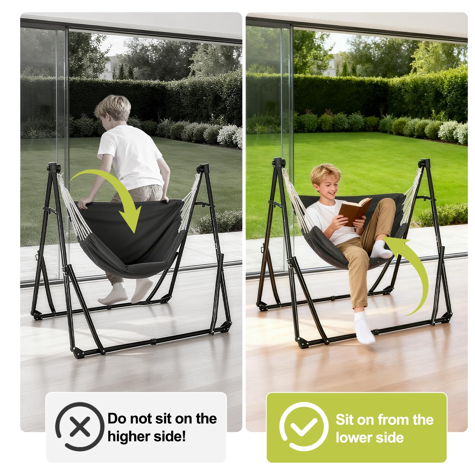 2-in-1 Hammock Chair with Stand, Portable Hammock, Black