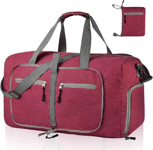 Dimayar 85L Travel Duffle Bag for Men Women - Foldable Duffel Bag with Shoes Compartment - Overnight Bags Waterproof & Tear Resistant(Red)