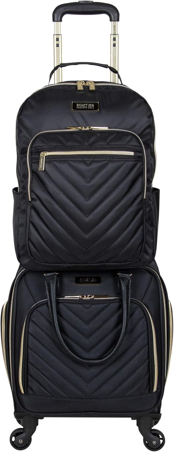 Kenneth Cole REACTION Chelsea 2-Piece Bundle - 17" 4-Wheel Spinner Underseat Carry-On Luggage & Matching 15" Laptop Backpack, Black