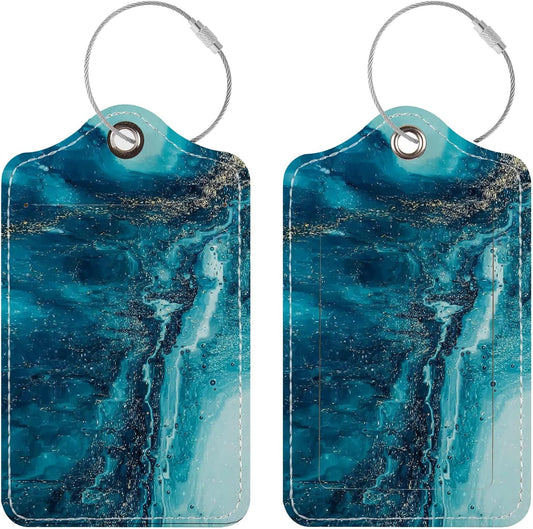 Luggage Tags for Suitcases, 2 Pack Cute PU Leather Suitcase Tag Identifiers TSA Approved with Stainless Steel Loop and Address Card for Baggage Tag for Cruise Airport Travel Essentials by Chelmon