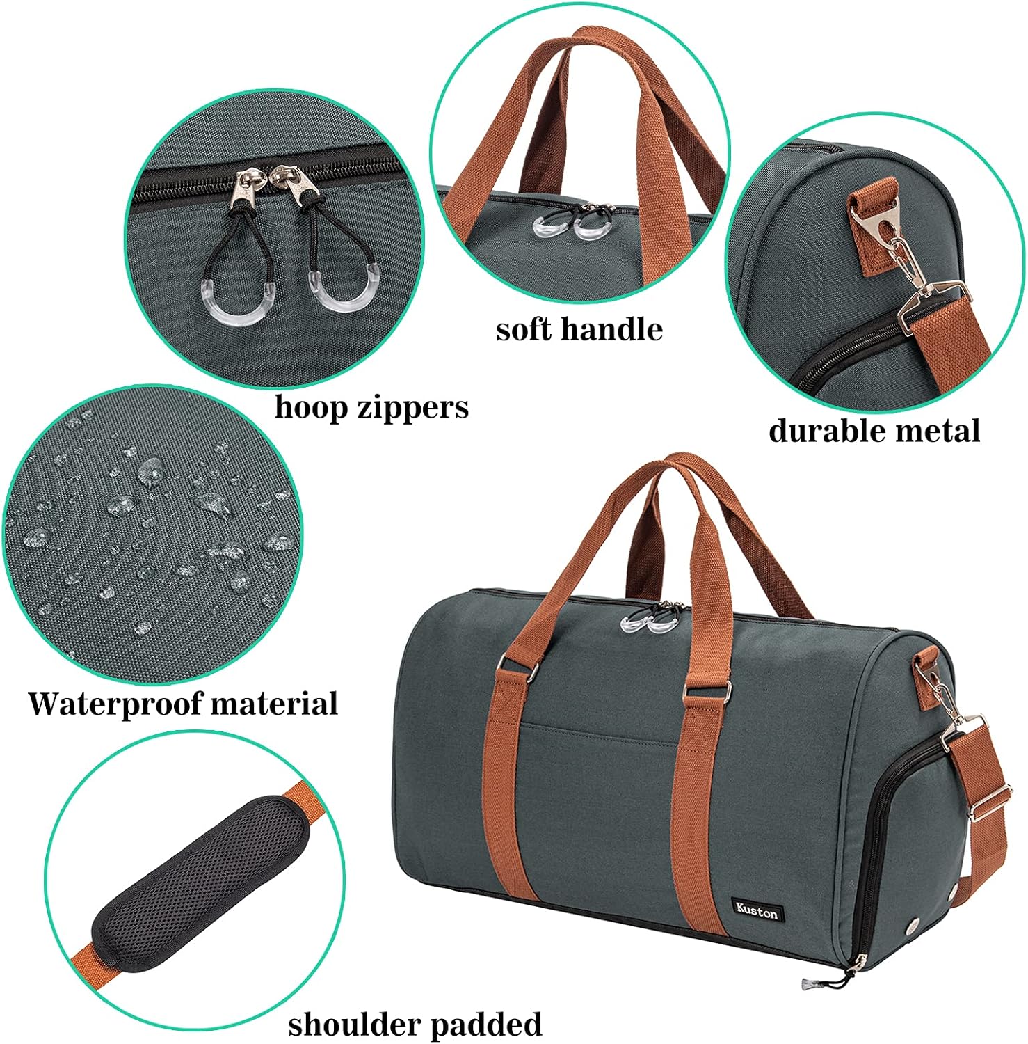 Kuston Sports Gym Bag with Shoe Compartment&Wet Pocket,Travel Duffel bag,Weekend Bag,Workout Bag