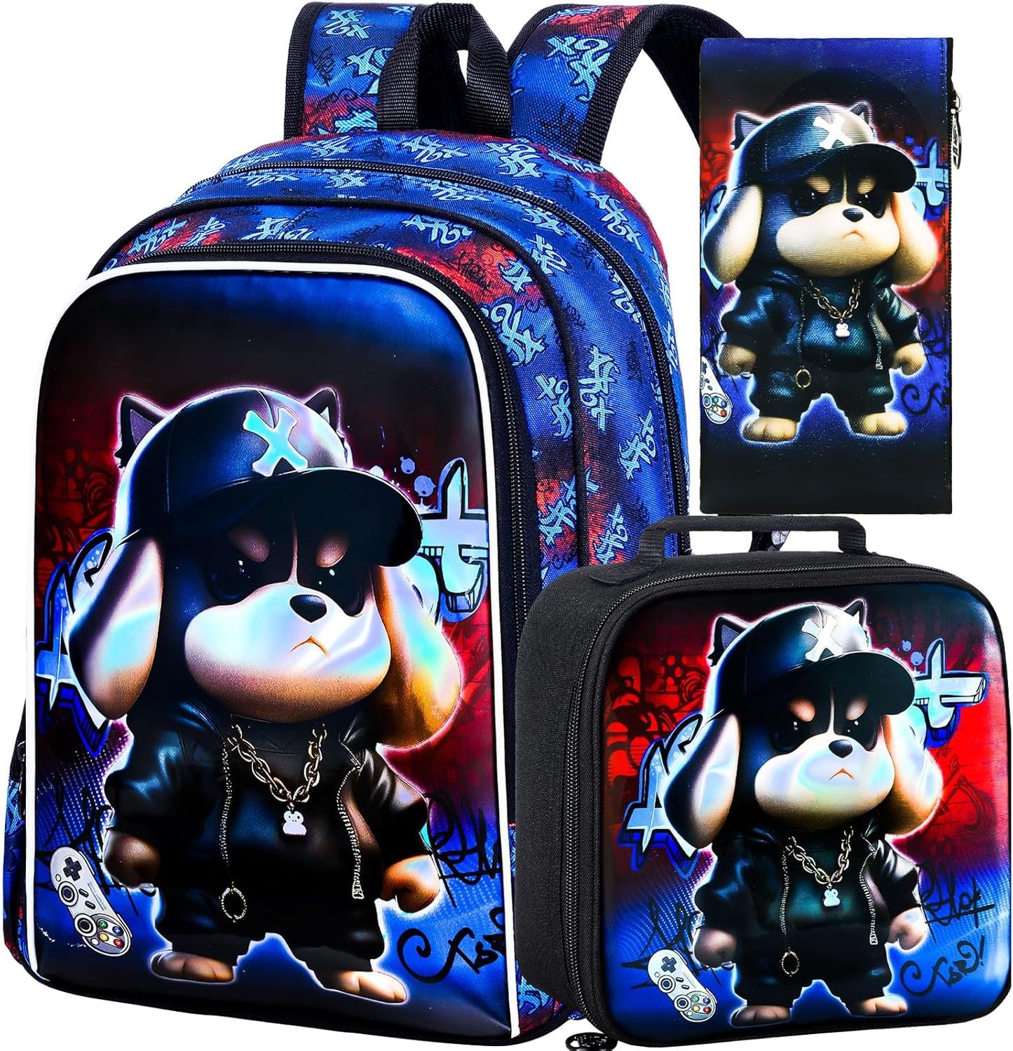 3PCS Dinosaur Backpack for Boys, 16 Inch Kids Water Resistant Preschool Elementary Kindergarten Bookbags and Lunch Box