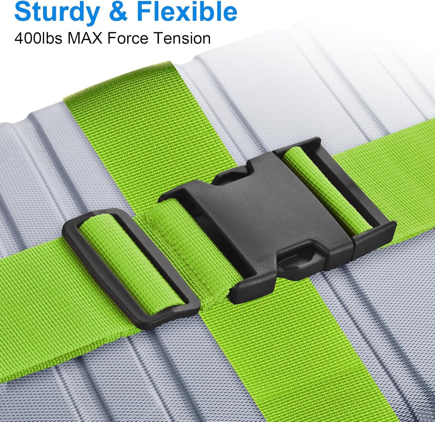 4 Pack Luggage Straps for Suitcases TSA Approved, Travel Belt, Suitcase Strap, by Hiuysid (Green)