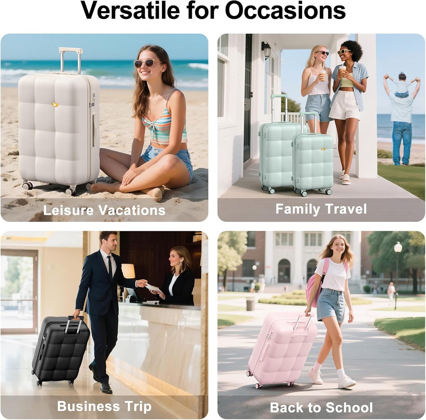 MGB 26-Inch Hardside Suitcases with Wheels, Medium Checked Luggage with 360°Spinner Wheels - Scratch Resistant Hardshell - TSA Lock - Polycarbonate Shell for Lightweight Travel - Cream