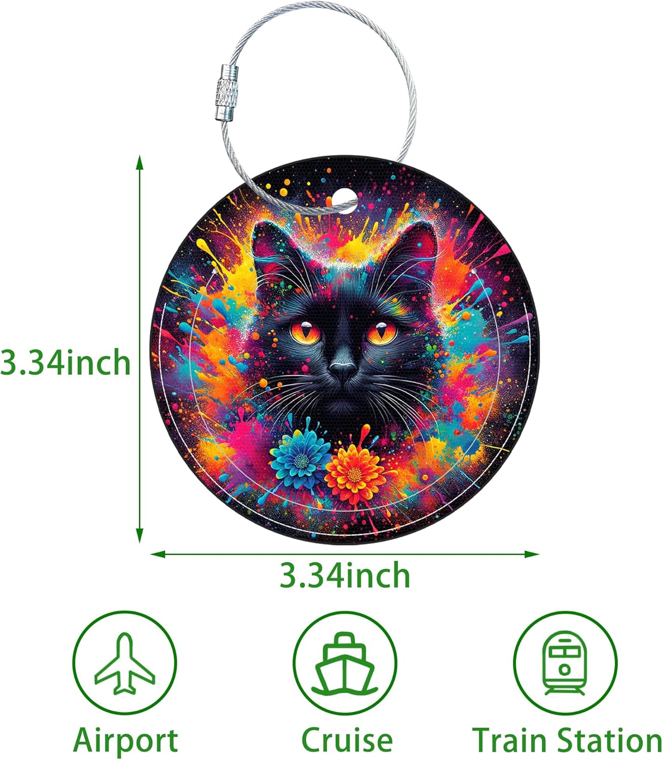 Round Cute Luggage Tags 2 Pack Cat and Sky Creative Baggage Tags,Cruise Travel Baggage Suitcases Tag with Stainless Steel Loop ID Tag Privacy Flap