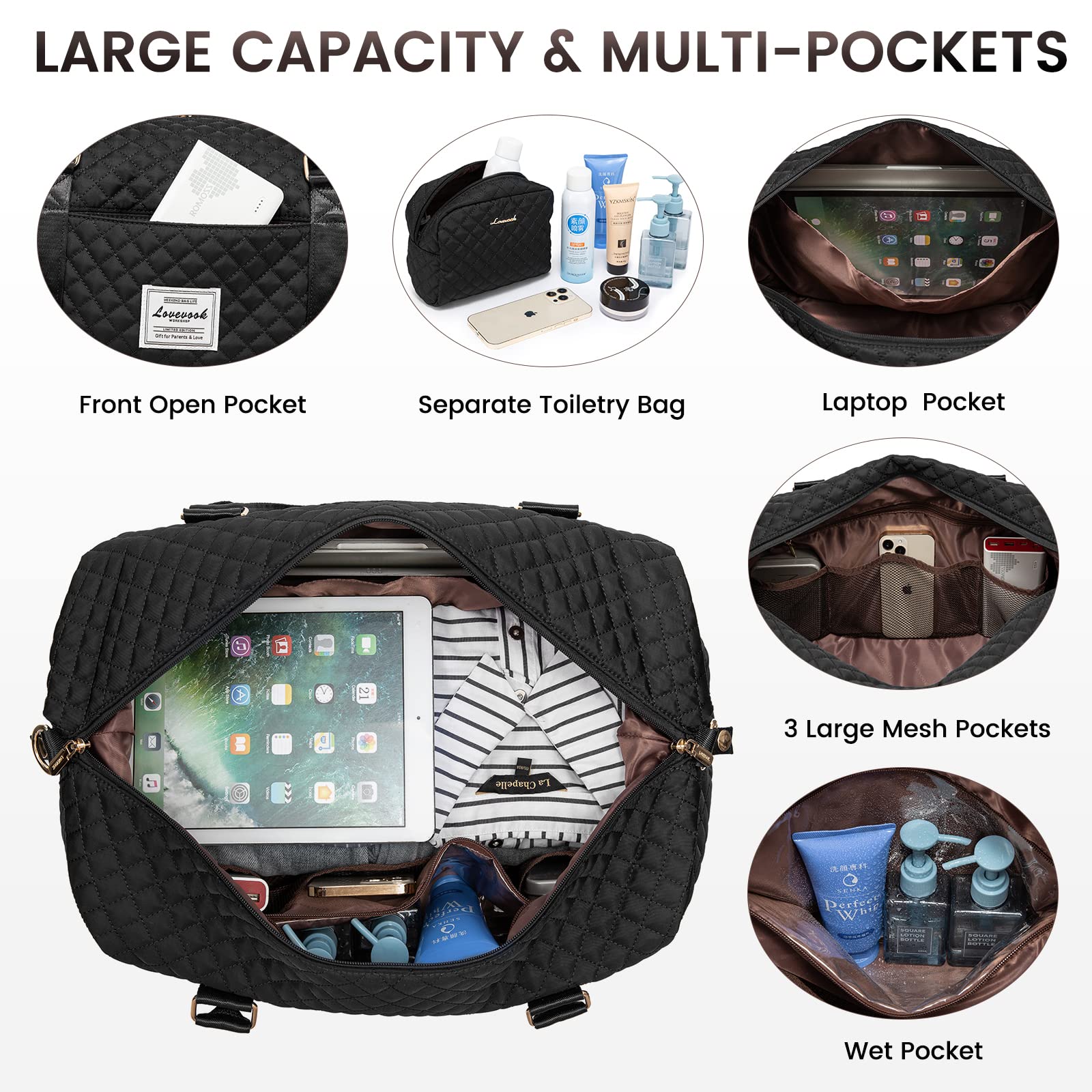 LOVEVOOK Travel Duffle Bag, Weekender Bags for Women with Shoe Compartment, Carry on Overnight Bag