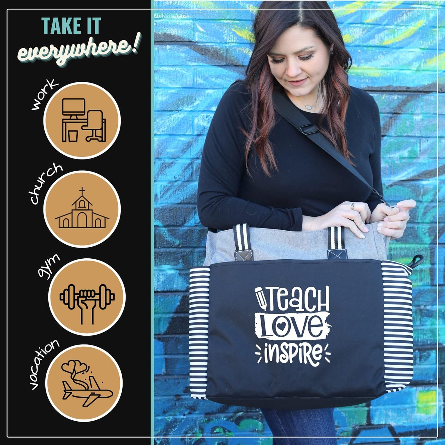 Brooke & Jess Designs Teacher Tote Bag for Work - Teacher Handbag Gifts for Women, Teacher Bag Best Teacher Appreciation Gift