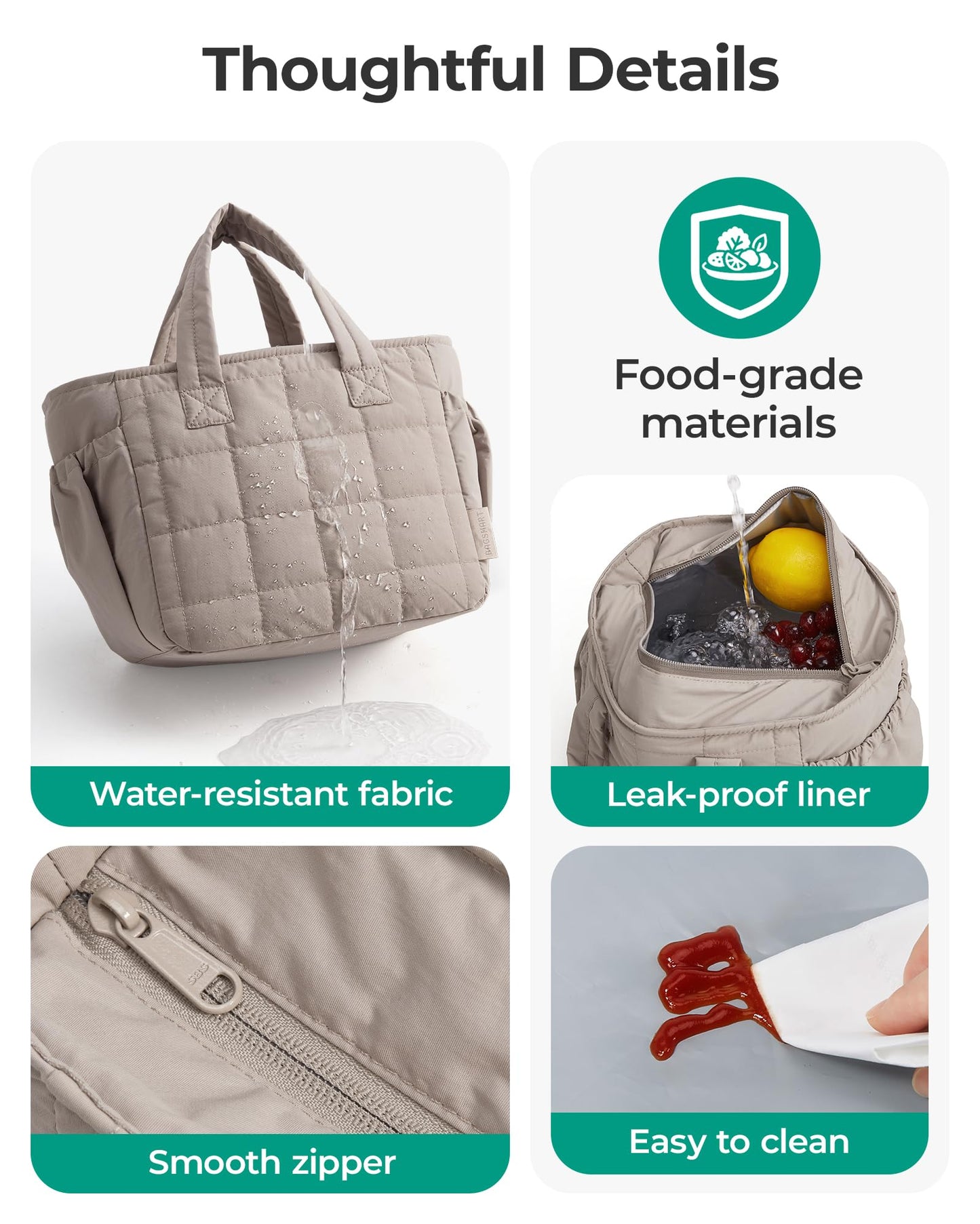 BAGSMART Lunch Bag Men's Small Cool Quilted Insulated Leakproof Lightweight