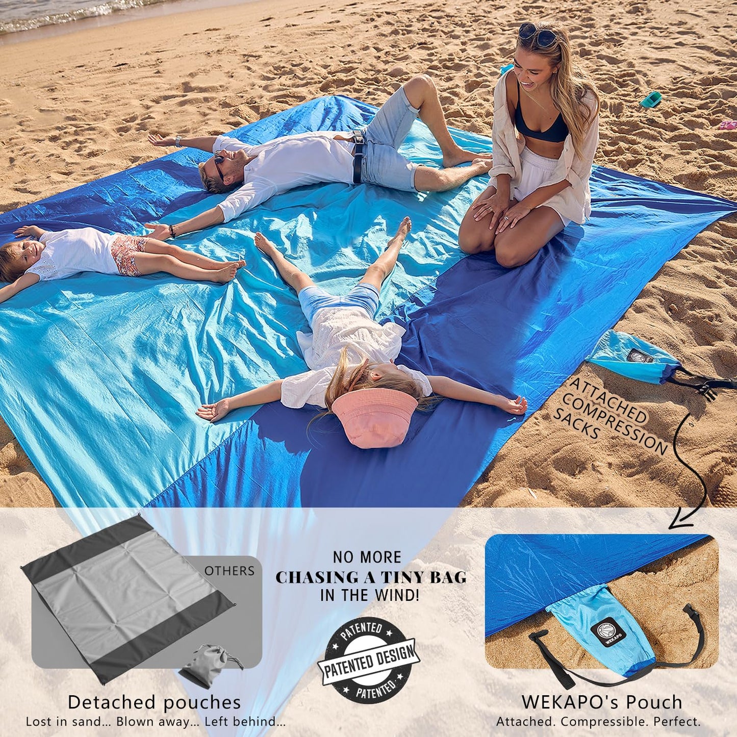 Wekapo Beach Blanket Sandproof, Beach Mat, Big & Compact Sand Free Mat Quick Drying, Lightweight &