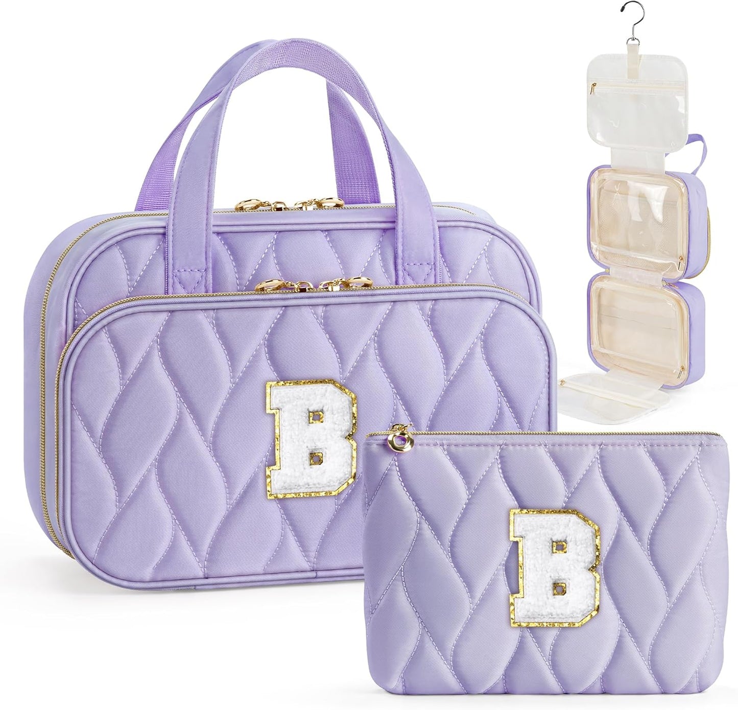 YOOLIFE Travel Toiletry Bag for Women - Hanging Toiletry Bag, Large Capacity Personalized Makeup Pouch, Travel Essentials Purple - B