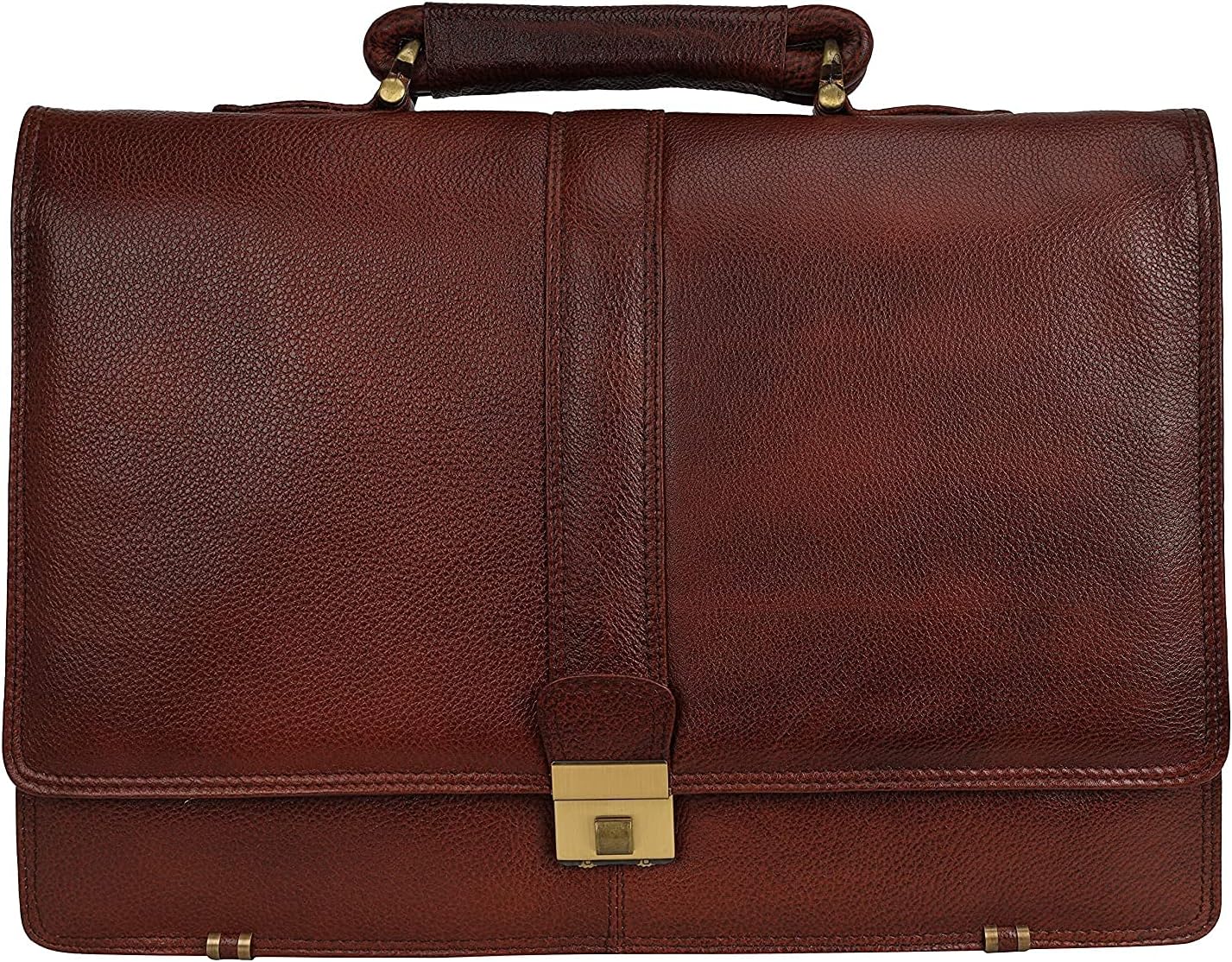 DA LV Full Grain Leather Laptop Briefcases Men Top Choice Gifts Laptop Bag Office Work 16'' Vintage Handmade Brass Hardware