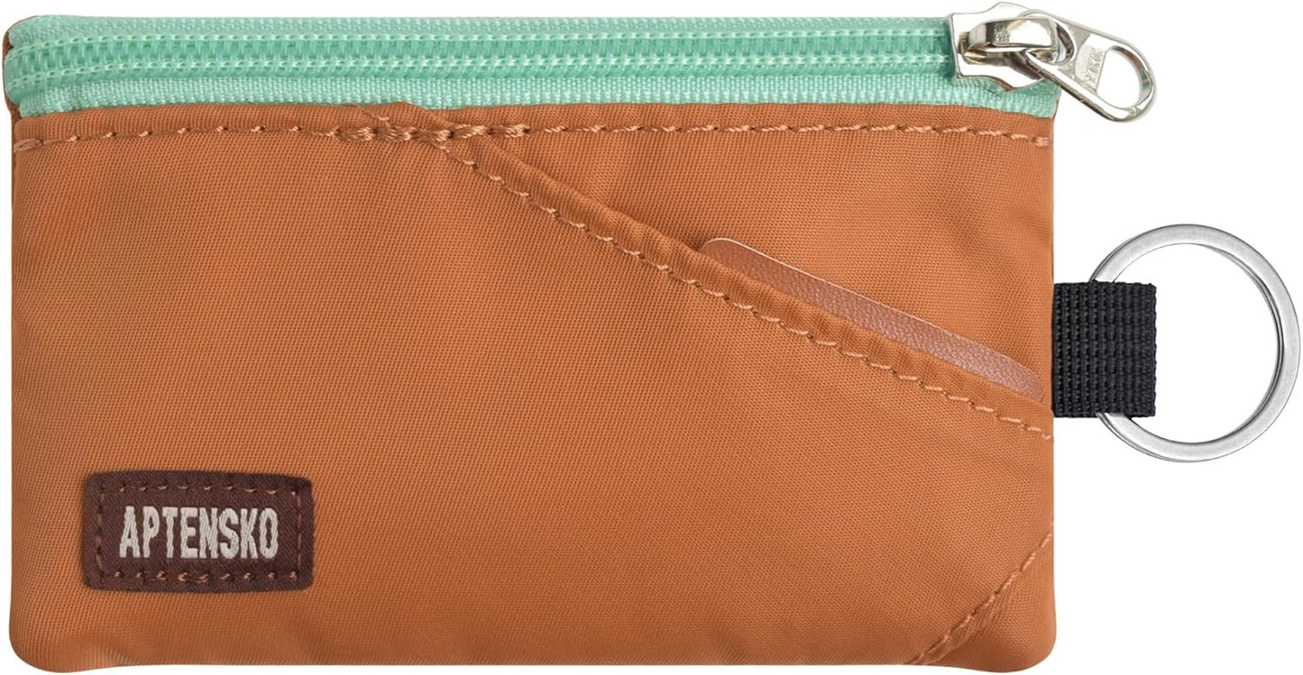 RFID Travel Wallet with Adjustable Lanyard-Zipper Small Wallet with ID Card Holder, Keychain for women&men-Minimalist Slim Waterproof Nylon case for ID, Cash, Key (Rust)