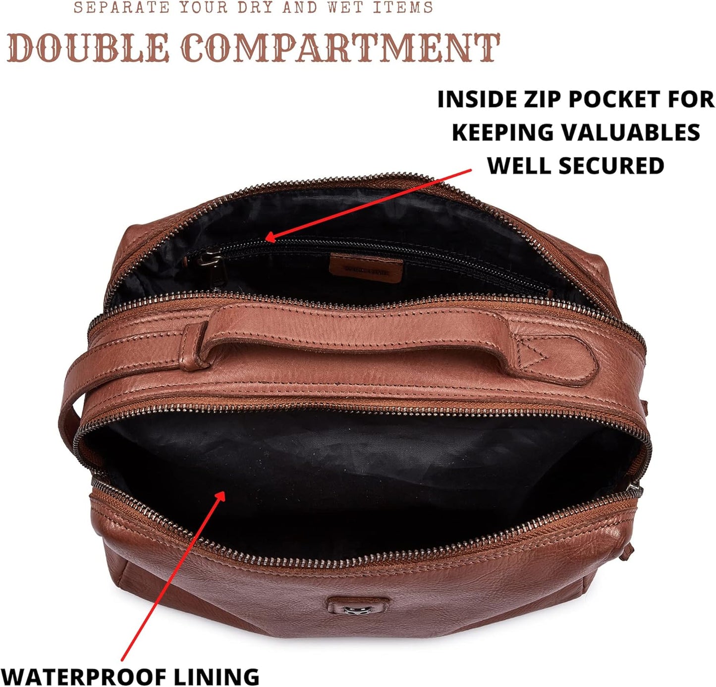 Real Leather Toiletry Bag Dopp Kit for Men Women Travel Shaving Pouch Organiser Double Compartment Cosmetic