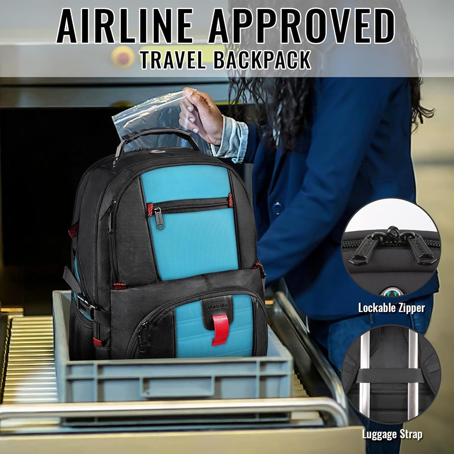 YOREPEK Travel Backpack, Extra Large 50L Laptop Backpacks for Men Women, Water Resistant College Student Bookbag Airline Approved Business Work Bag with USB Charging Port Fits 17 Inch Computer, Blue