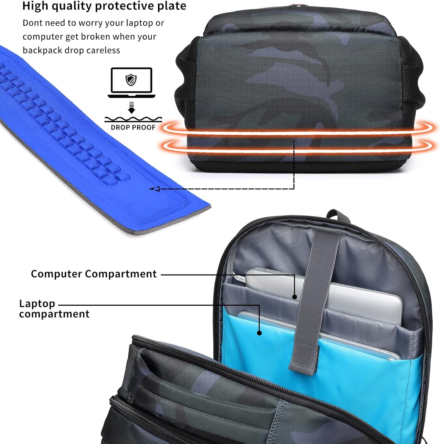 DUSLANG 17 Inch Travel Laptop Backpack Water Resistant Hiking Backpack for Men Laptop Bag with USB