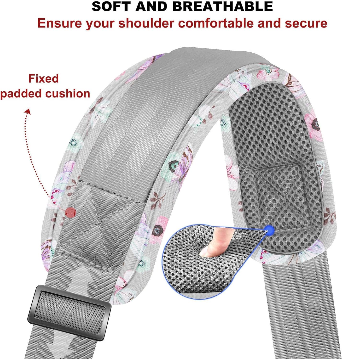 ZINZ Shoulder Strap - 59 Inch Universal Heavy-duty Adjustable Strap with Ultra-thick Fixed Breathable Pad for Laptop, Gym, Camera Bag and More -Butterfly