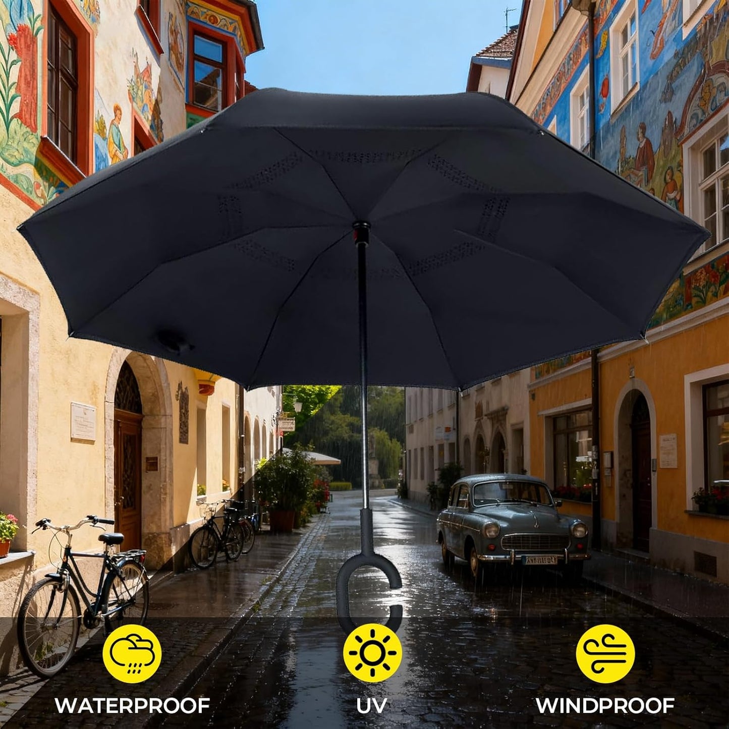 LLanxiry Windproof Inverted Umbrella, Large Reverse Umbrellas for Rain with C-shaped Handle Big Upside Down Inside Out Umbrella for Women & Men