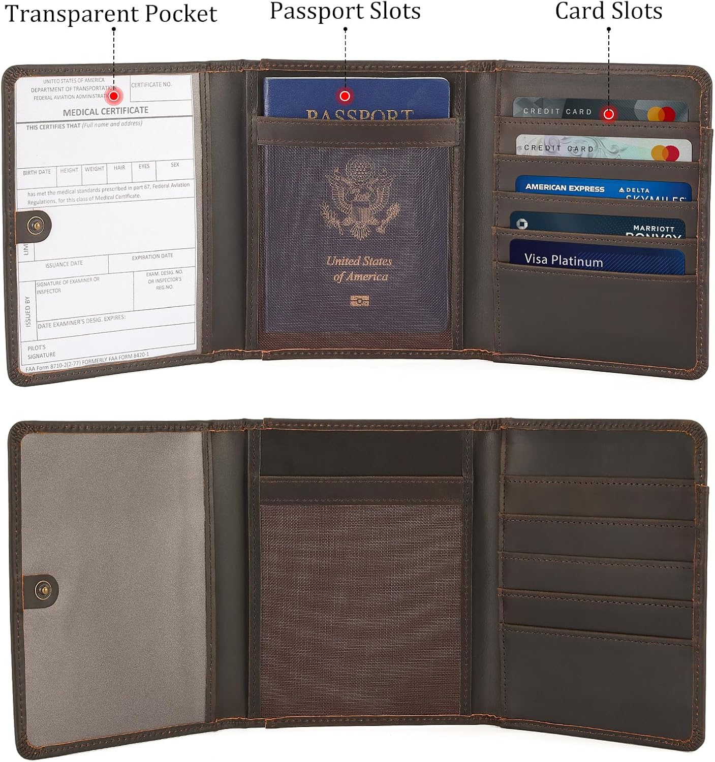 Polare Full Grain Leather Pilot Wallet Passport Holder RFID Blocking Trifold Wallet for Men Travel Cover Document Organizer for Aviation Professionals