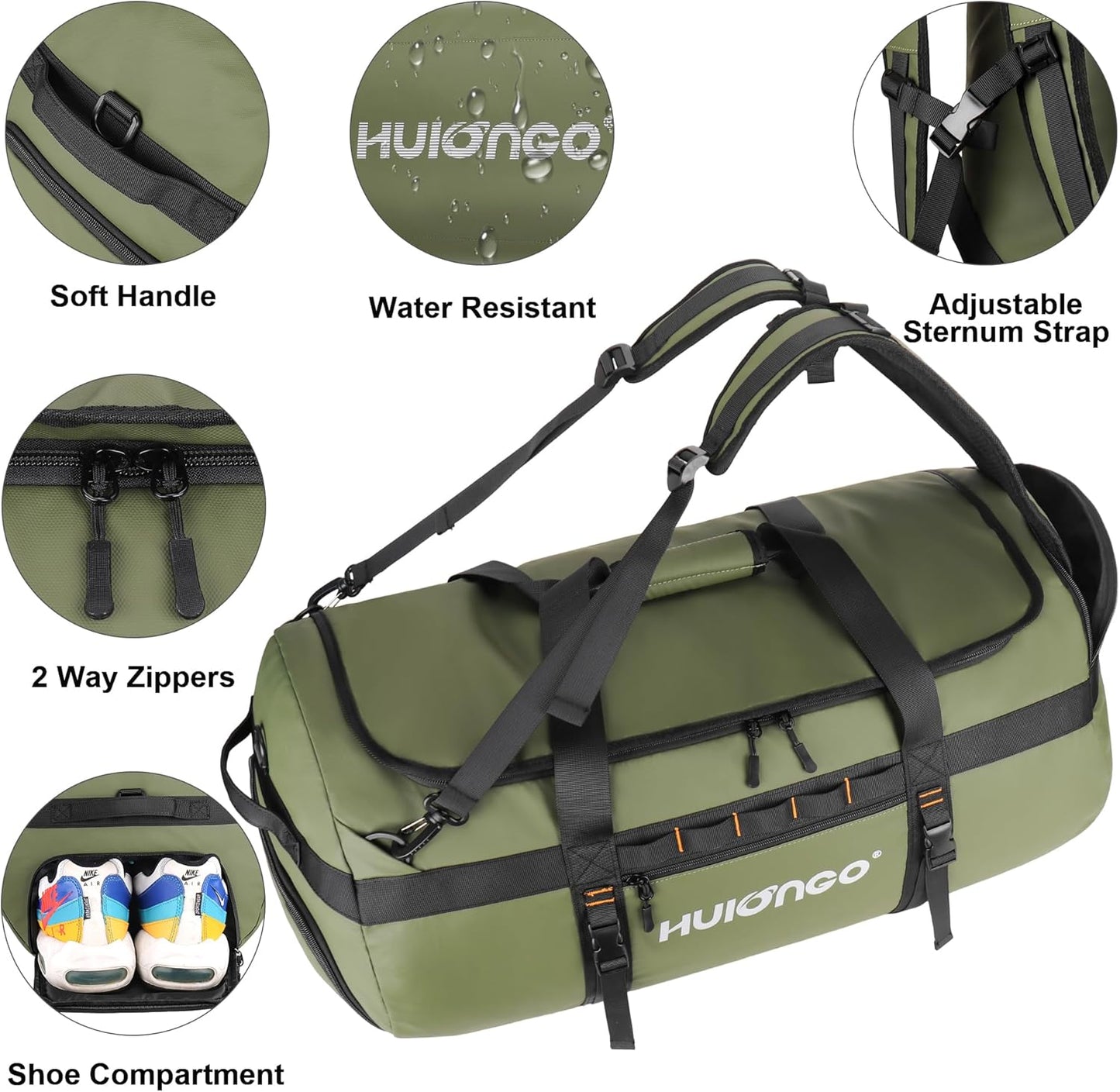 40L/60L/90L Large Waterproof Duffle Bag Backpack for Men, Mens Duffel Backpack Bags for Traveling, Heavy Duty (Green, 40L)