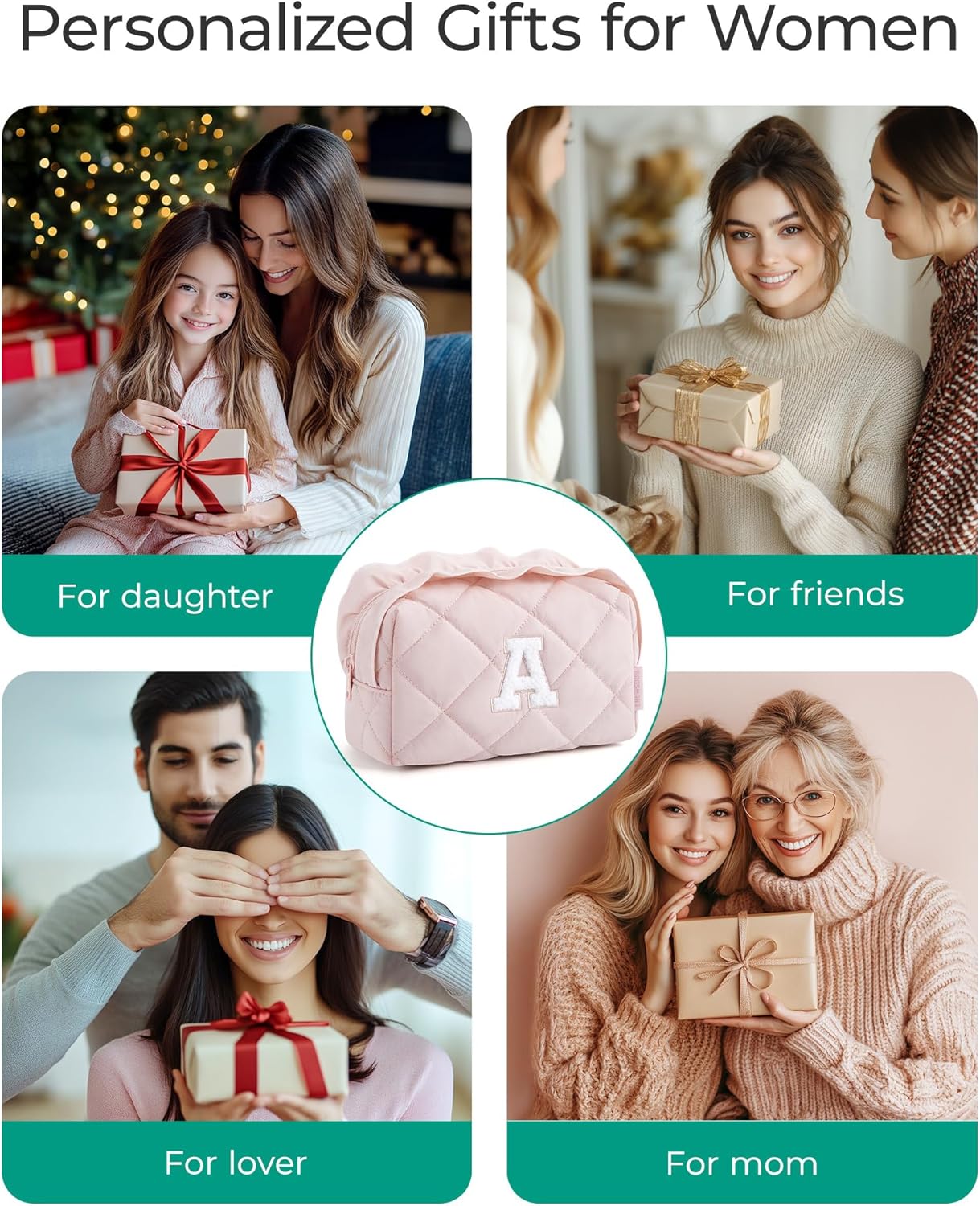 BAGSMART Elegant Roomy Makeup Bags (Initial-E-Pink)