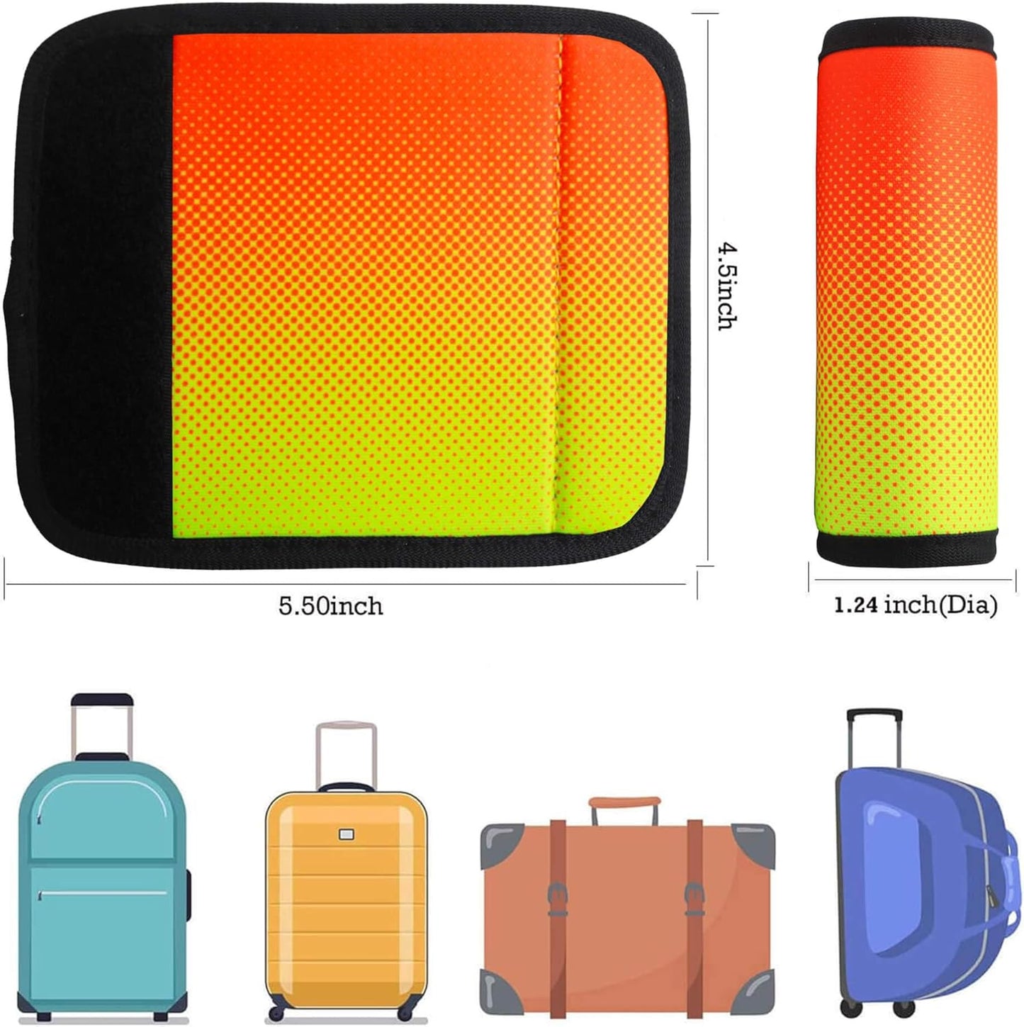 Luggage Handle Wrap for Suitcase-Printed Bright Neoprene Luggage Tags/Grips/Identifiers/Markers/Covers/Gripper for Suitcases Carry On Bags 5 Packs (Orange Dot)