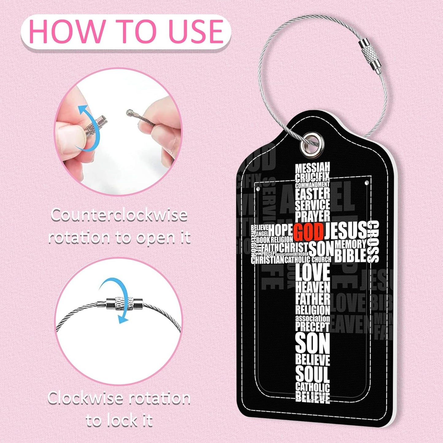 2 Pack Luggage Tag for Suitcase,Cross PU Leather Suitcase Tags Identifiers with Privacy Name Address Labels and Steel Loop for Women Men Travel